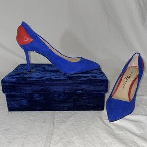 Womens Katy Perry The Femi Red Lips Pump Space Blue Suede Shoes Size 8 Heels
